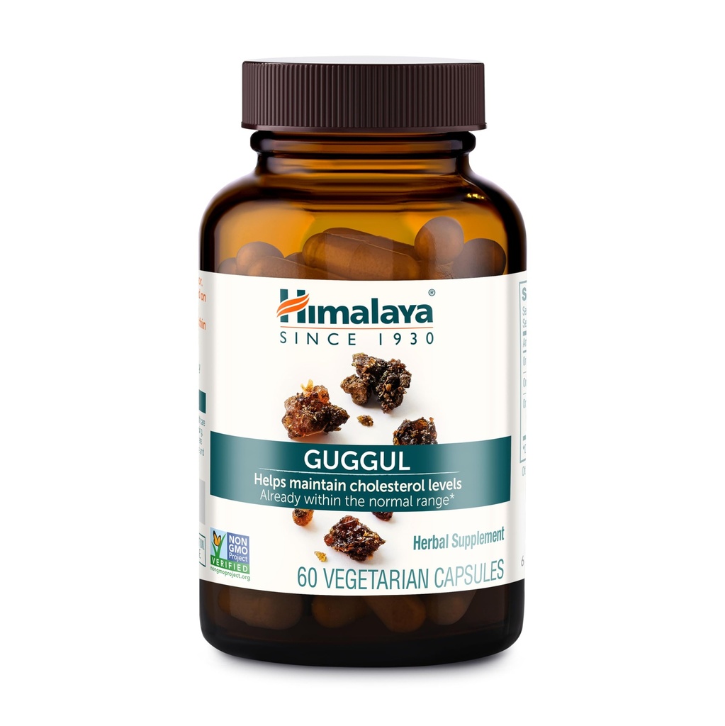 Himalaya Guggul - Herbal Leverstøtte til leverdetox, Cholesterol, HDL & LDL Support - Vegan, Non- GMO, Gluten Free, 720 mg, 60 kapsler