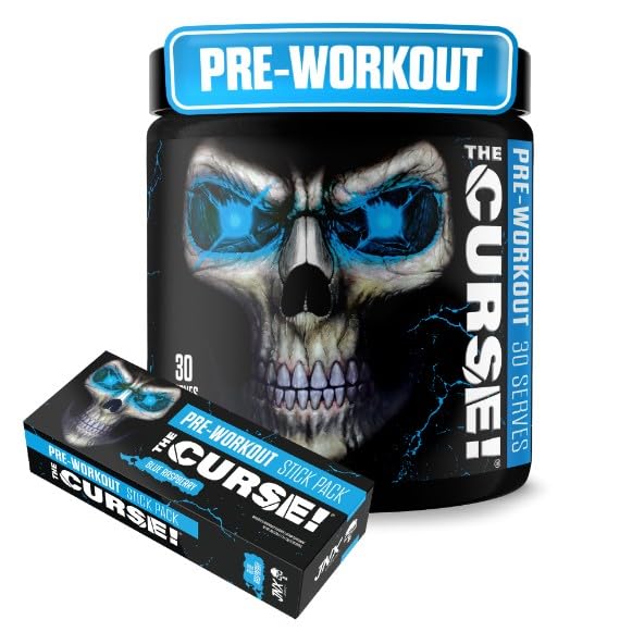 JNX The Curse! Blue Raspberry Pre Workout Powder with Creatine + Free 5 On-The-Go Packets