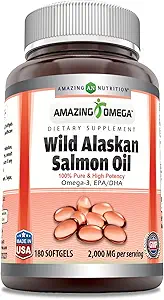 Amazing Omega Wild Alaskan Salmon Oil 2000mg Per Serving Softgels Supplement (90)