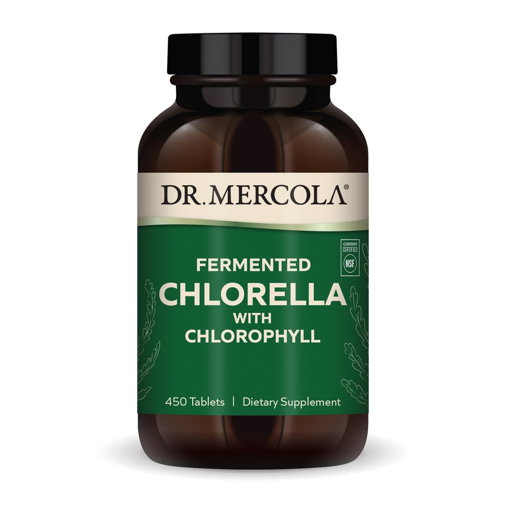 Dr. Mercola Fermented Chlorella - Supports Normal Detox & Cellular Energy - with Chlorophyll & Trace Minerals - Vegan - Non-GMO - 1 g - 450 Tablets