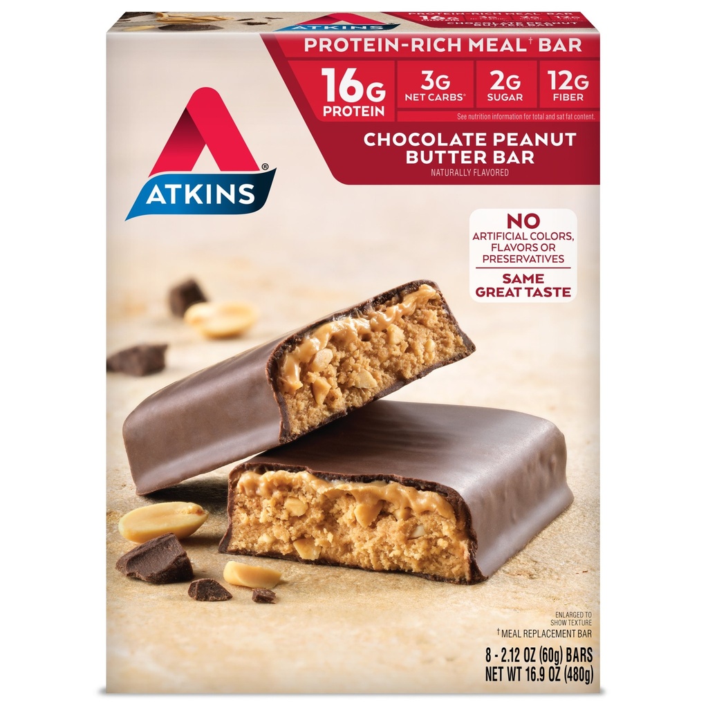 Atkins Advantage Bars, Chocolate Peanut Butter, Keto Friendly, 8 Count