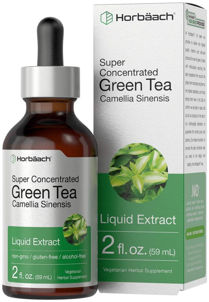 Horbäach Green Tea Extract Liquid Drops Mest124; 2 Fl Oz Mest124; Herbal Tincture Mest124; Alkohol Free Mest124; Vegetar Mest124; Super koncentreret Supplement Mest124; Non- GMO, Gluten Free