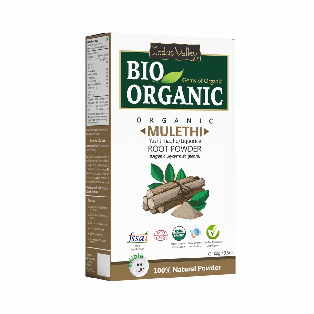 INDUS VALLEY 100% Organic Licorice Root Powder, Natural Pure Mulethi Powder | Yashimadhu | Liquorice | Glycyrrhiza Glabra | Hair And Skin Care (100 G (Pack Of 1))