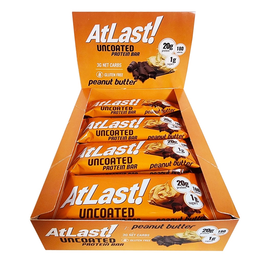 AtLast! Peanut Butter Protein Bars – Low Carb, Keto-Friendly, High Protein, Gluten-Free, Low Sugar Snack – 20g Protein, Only 3g Net Carbs – Box of 12