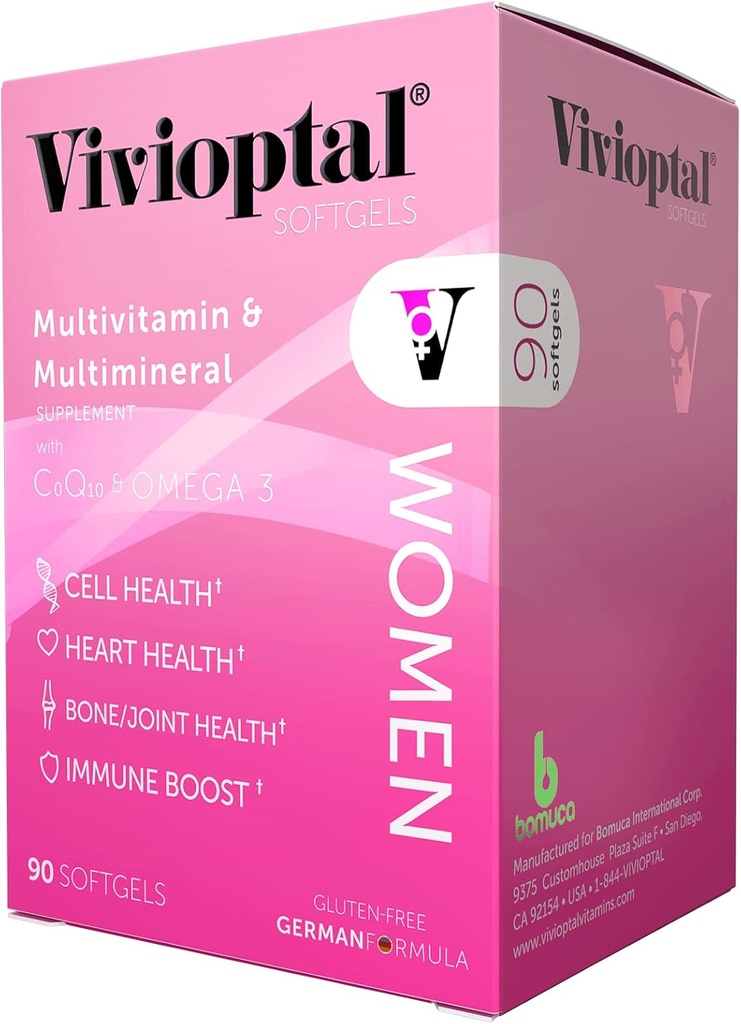 Vivioptal Kvinder, 90 kapsler, CoQ10 & Omega-3, Multivitamin & Multimineral, Gluten Free, Tysk Formel