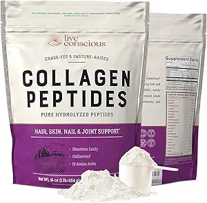 Live Bevidsthed Collagen Peptider Powder Unflavored Packets-Hydrolyzed Collagen Powder- Hår, Hud, Nail, & Fælles Support- Type I & III Grass- Fed Collagen Kosttilskud til kvinder og mænd - Pack af 20 (2Pk)