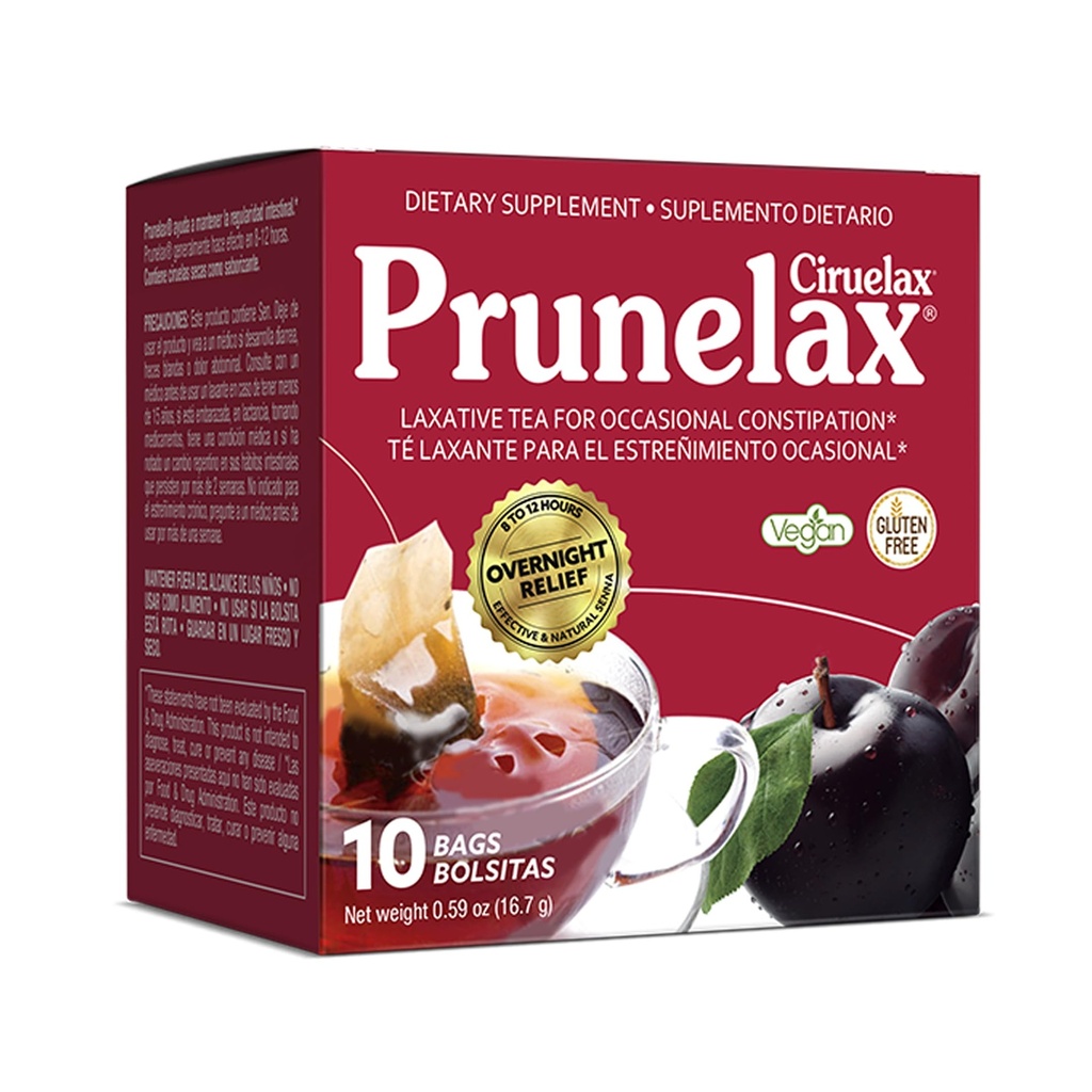 Prunelax Ciruelax Regelmæssig Styrke Laxative Tea Tasker - Lavet med Natural Senna Ekstrakter, for Lejlighedsvis Forstoppelse, Senna ekstrakt - 10 Tasker