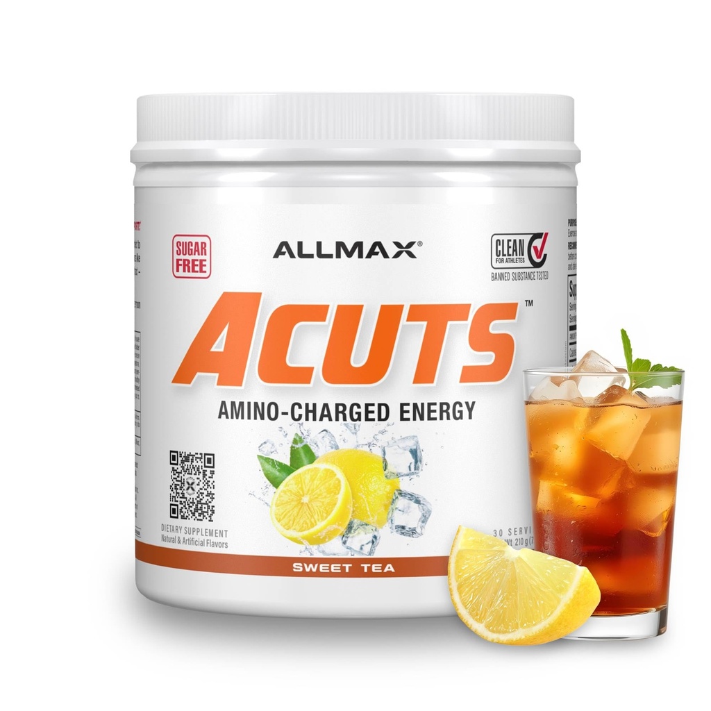ALLMAX ACUTS Amino Energy Powder with Amino Acids Supplement, Sweet Tea, 30 Servings, Caffeine, Green Coffee Extract, 2000 mg Taurine, L-Carnitine, Sugar Free, Gluten & Dye Free, Amino Acid Drink