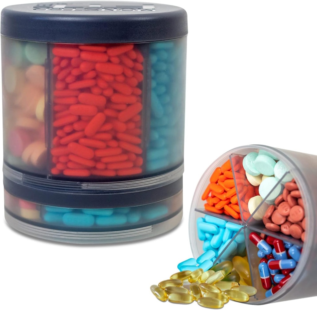 Monster Extra- Large Pill Organizer (5 "Høj x 4.25" Bredde) - 10 justerbare kompartmenter, Easy Dispense Medication & Supplement Dispenser, Monster Fit 10