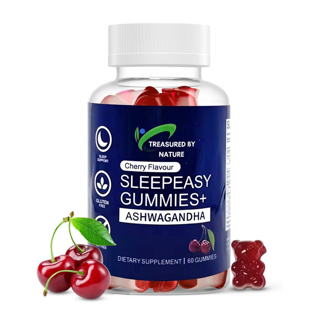 Sleep Easy Gummies Melatonin Free Nighttime Relaxation Aid with Ashwagandha, Magnesium Citrate & L-Theanine Calming Stress Relief Supplement | Gluten-Free | Non-Habit Forming