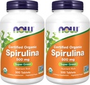 Now Supplements, Organic Spirulina 500 mg med vitaminer, mineraler og GLA (Gamma- Linolensyre), 500 tabletter (pakke med 2)
