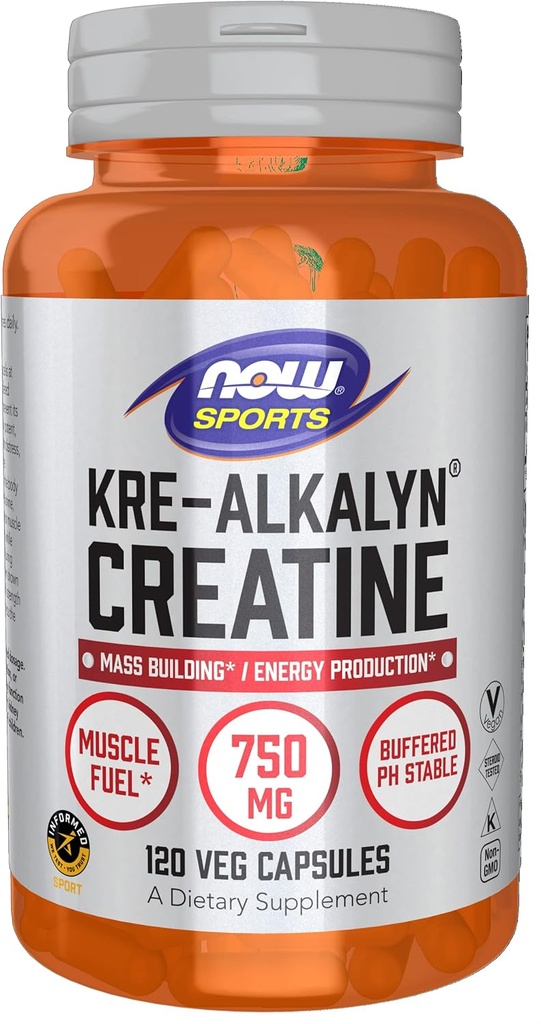 Now Foods Sports Nutrition, Kre- Alkalyn Creatin 750 mg, Mass Building * / Energy Production *, 120 Veg kapsler