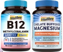 Vitalibre Vitamin B12 Sublingual 5000 mcg 90 Tablets Magnesium Citrate 420mg with Vitamin D3 & B6 120 Capsules
