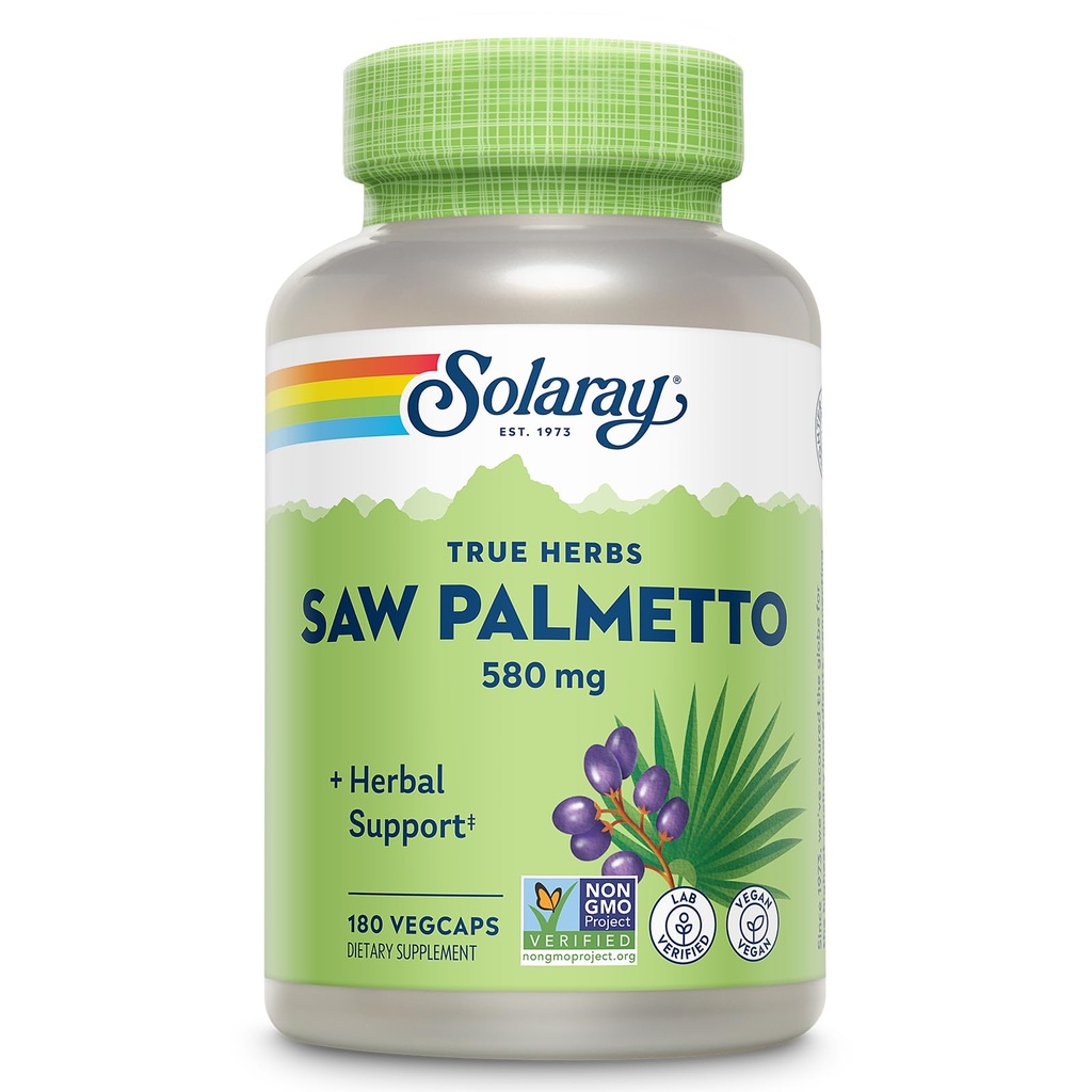 SOLARAY Saw Palmetto Berries 580mg - Men's Wellness Supplements - Saw Palmetto for Men as They Age - 3 VegCaps Daily - Non GMO, Vegan, Gluten Free, Lab Verified, 60-Day Guarantee - 180 Servings