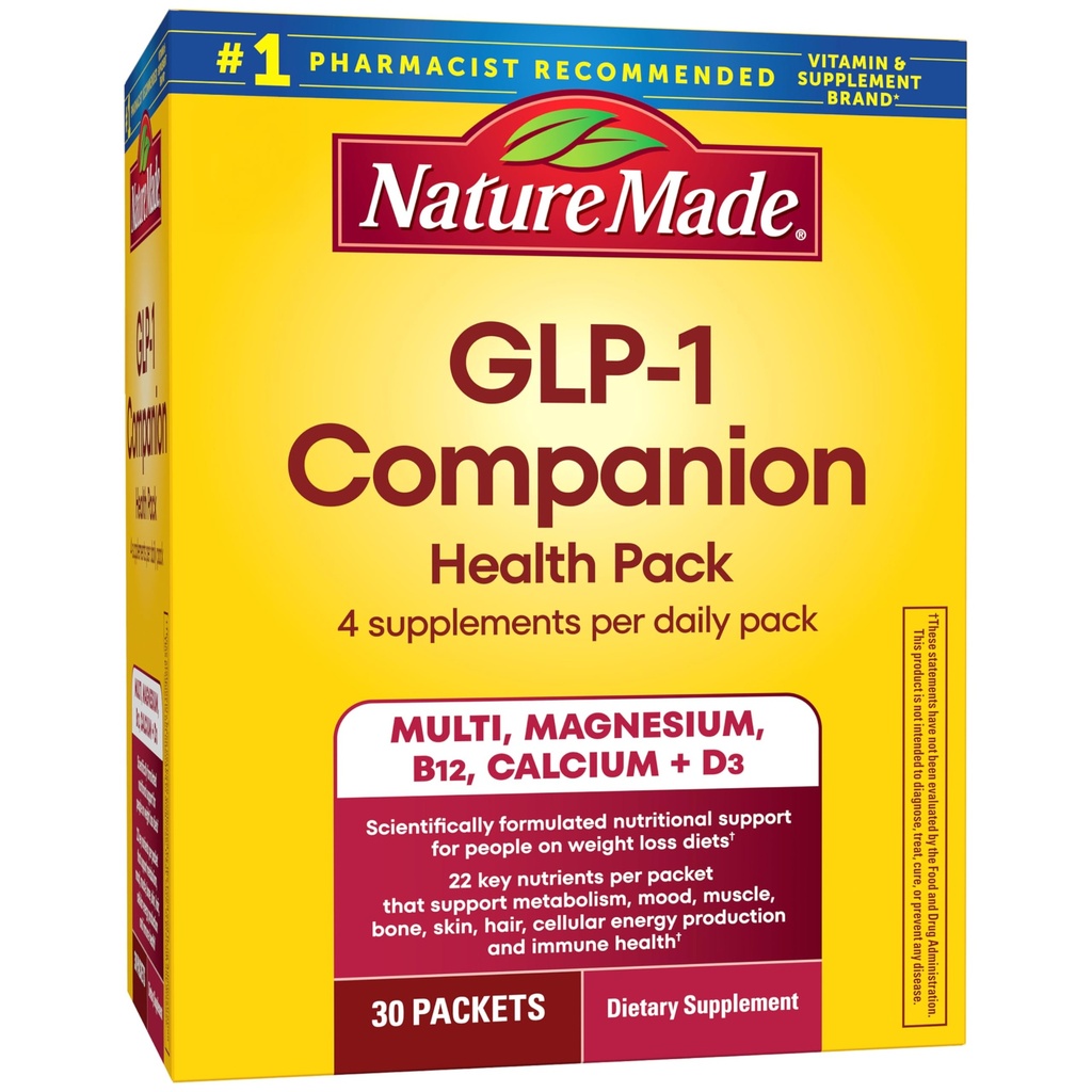Nature Made GLP-1 Companion Health Pack, Multivitamin for Women and Men, Magnesium, Calcium, Vitamin D & B12, Nutritional Support for Weight Loss Diets, 30 Packets
