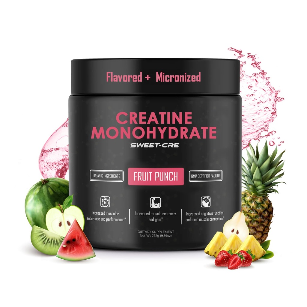 Creatine Monohydrate – 5g Creatine Monohydrate Powder – Advanced Creatine for Women and Men – Bulk Supplements Creatine with Organic Ingredients – Delicious Fruit Punch Flavor – 10oz