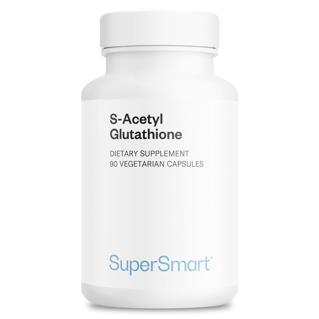 Supersmart S- Acetyl Glutathion 300mg per dag (høj absorption) - Stabil form af L- Glutathion Tripeptid - GSH Supplement Note 124; Non- GMO & Gluten Free - 90 Vegetariske kapsler