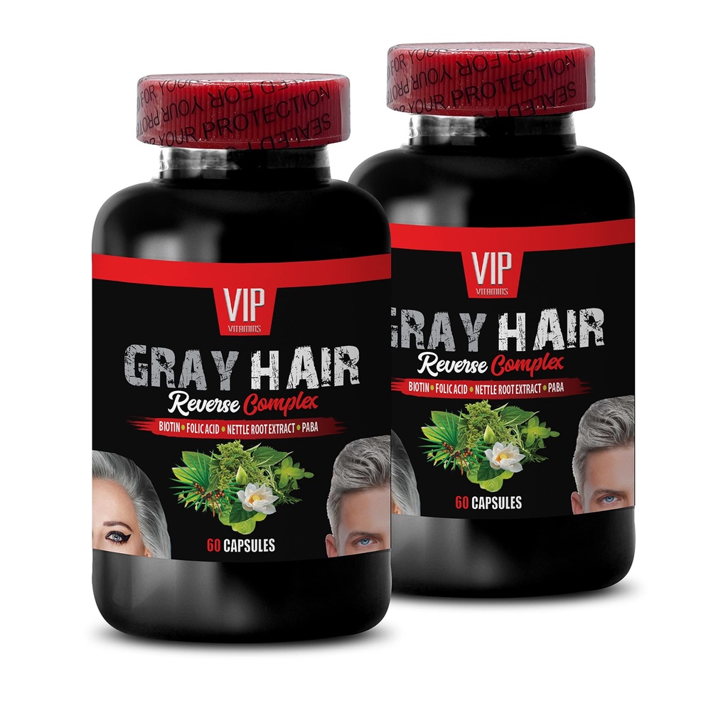 Fo-Ti Root Powder - GRAY HAIR REVERSE COMPLEX - Barley Grass Juice Powder, Vitamin B-6, Folate, Biotin, Catalase Complex, Horsetail Aerial, Saw Palmetto Berries 2 Bottles 120 Capsules