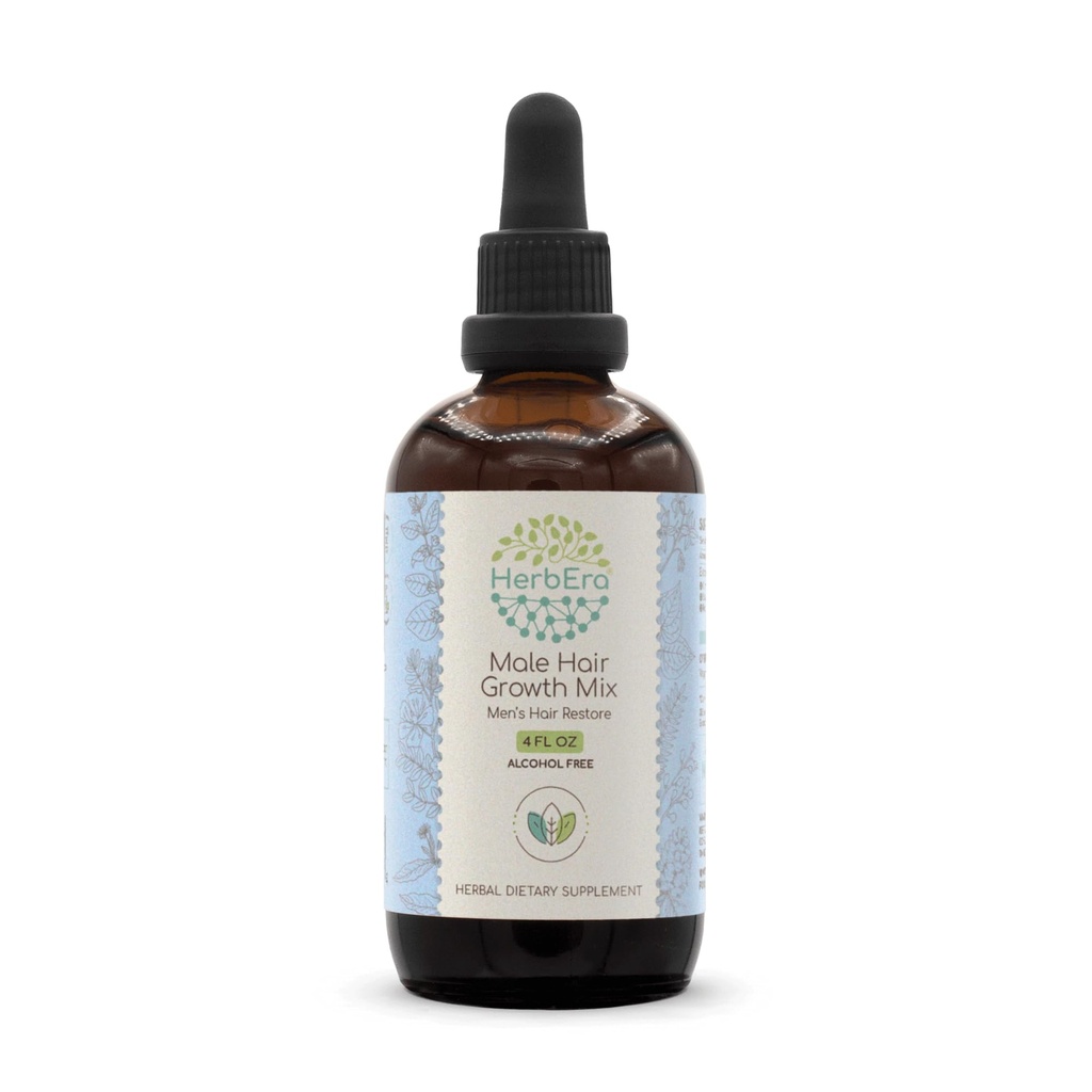HerbEra Male Hair Growth Mix B120 Alcohol-FREE Extract, Liquid Drops Natural: Cinnamon Bark, Fo-Ti Root, Saw Palmetto Berry, Burdock Root, Red Sage Leaf, Wild Yam Root. Men’s Hair Restore 4 Fl Oz