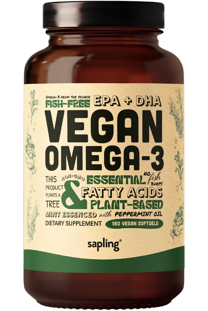 Vegan Omega 3 Supplement - Plant baseret DHA & EPA Fedtsyrer - Carrageenan Gratis, Alternativ til Fish Oil, Understøtter hjerte, hjerne, fælles sundhed - bæredygtigt syret Alger, Fish Oil Free - 180 Softgels