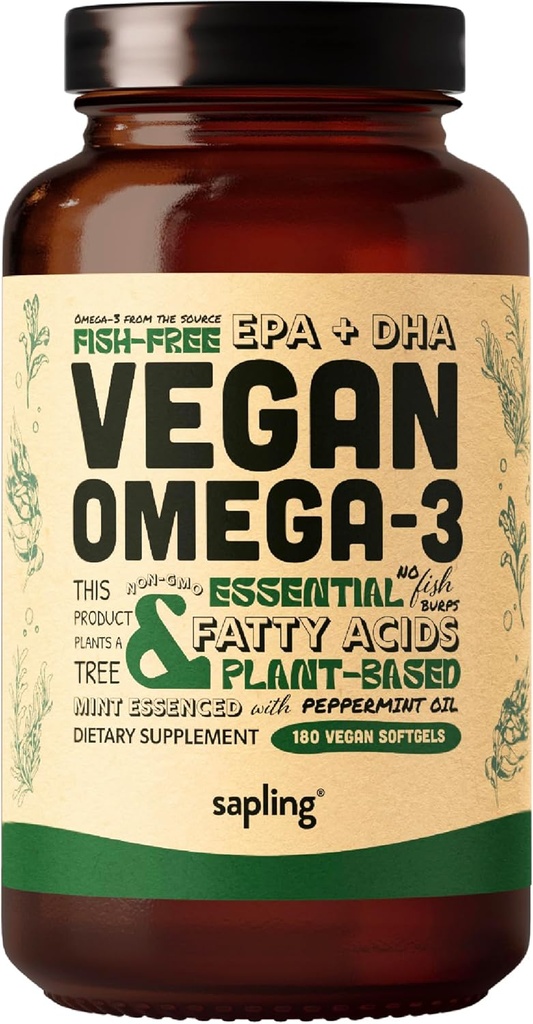Vegan Omega 3 Supplement - Plant baseret DHA & EPA Fedtsyrer - Carrageenan Gratis, Alternativ til Fish Oil, Understøtter hjerte, hjerne, fælles sundhed - bæredygtigt syret Alger, Fish Oil Free - 180 Softgels