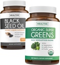 Black Seed Oil & Organic Super Greens (3-måned Supply) Seed & Sprout Bundle of Black Seed Oil (180 kapsler) Cold- presset Nigella Sativa & Organic Super Green Powder (180 tabletter) Complete Superfood