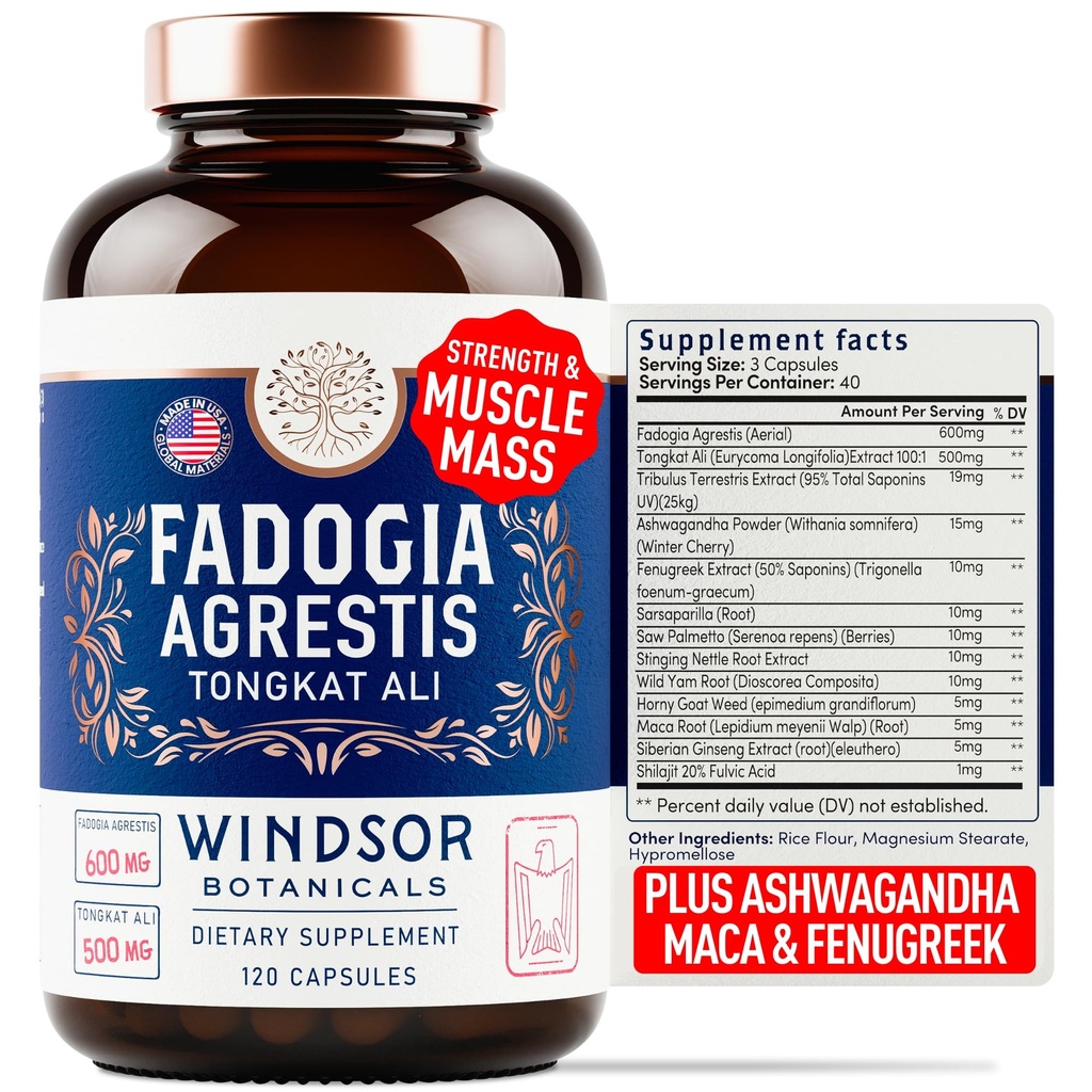Fadogia Agrestis og Tongkat Ali Supplement - Fadogia Agrestis 600mg, 500mg Longjack Tongkat Ali for mænd, Maca Root, Fenugreek, Ashwagandha, Saw Palmetto at Support Energy, Stamina, Vitality - 120Caps