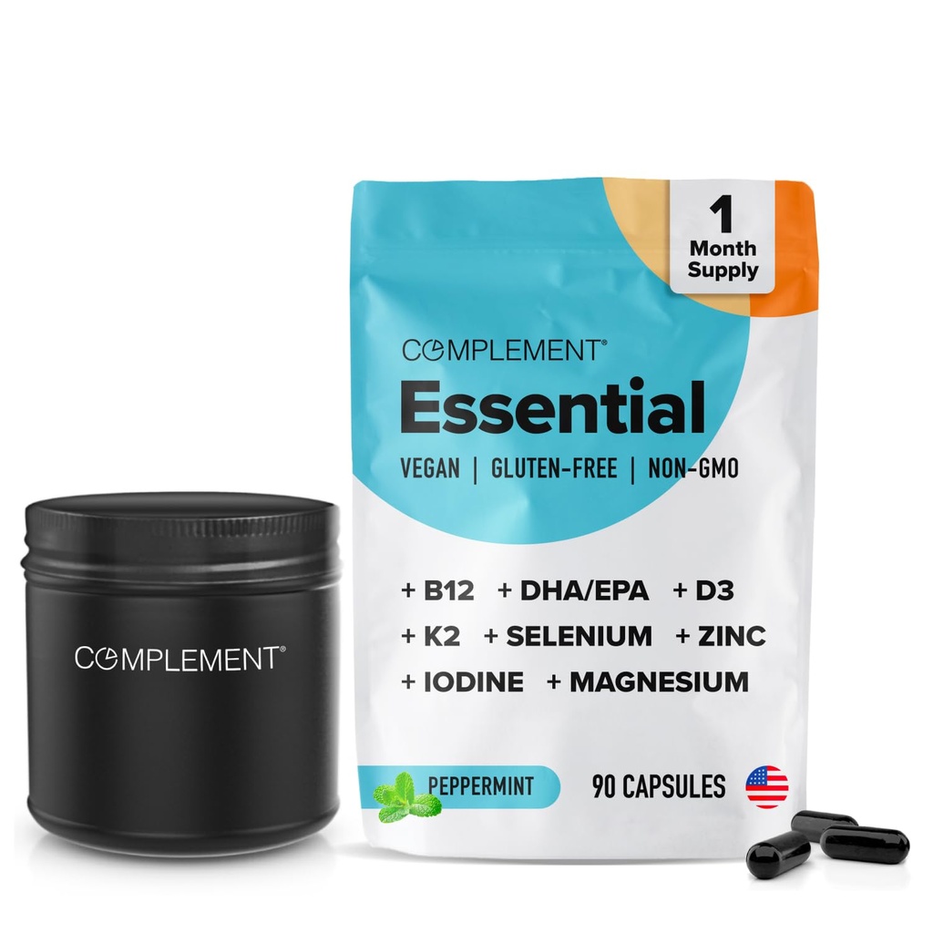 Komplement Vegan Multivitaminer til kvinder & Men- Omega 3 DHA + EPA, Vitamin B12, Vitamin D3 K2, Zink, Selen, Magnesium, Jod Supplement- immunsupport- 90 Greve, Inkluderer krukke