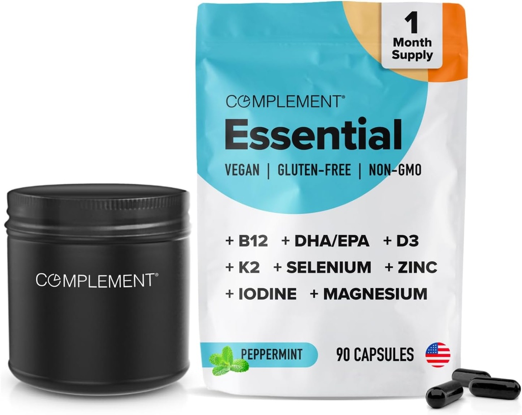 Komplement Vegan Multivitaminer til kvinder & Men- Omega 3 DHA + EPA, Vitamin B12, Vitamin D3 K2, Zink, Selen, Magnesium, Jod Supplement- immunsupport- 90 Greve, Inkluderer krukke