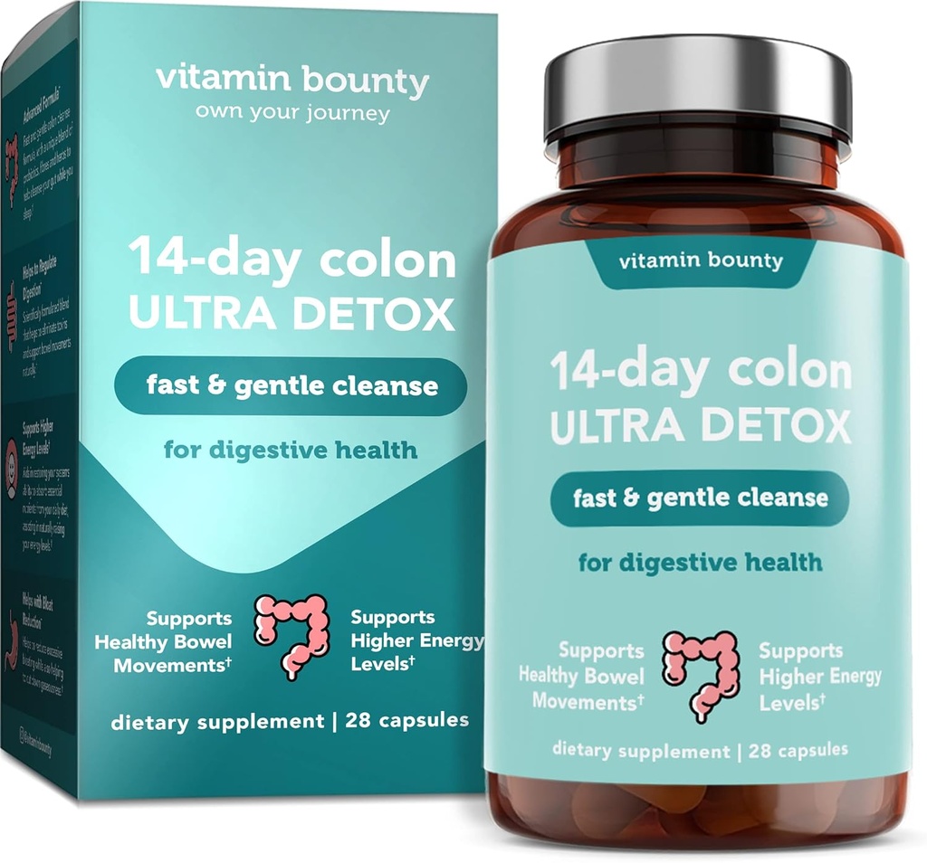 Vitamin Bounty 14-Day Colon Ultra Detox Rense - Gentle Colon Rense, Colon Cleanser Detox, Lindrende Gut Rense, Support Gut Sundhed og Regelmæssige tarmbevægelser, fordøjelsessygdomme - 28 kapsler