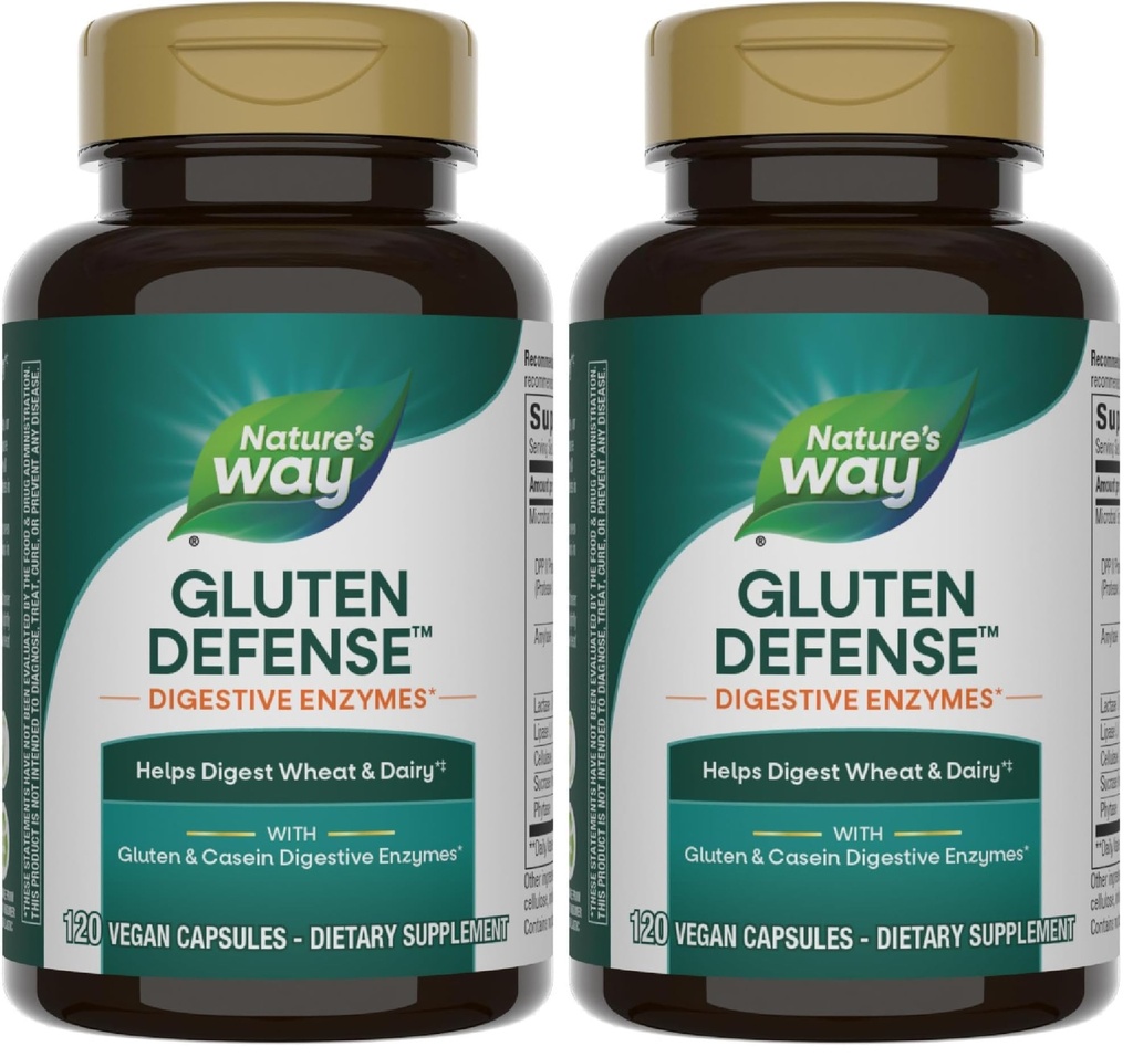 Nature's Way Gluten Defense Digestive Enzymes*, Helps Digest Wheat & Dairy(1), Gluten & Casein Digestive Enzymes*, 120 Vegan Capsules (Packaging May Vary) (Pack of 2)