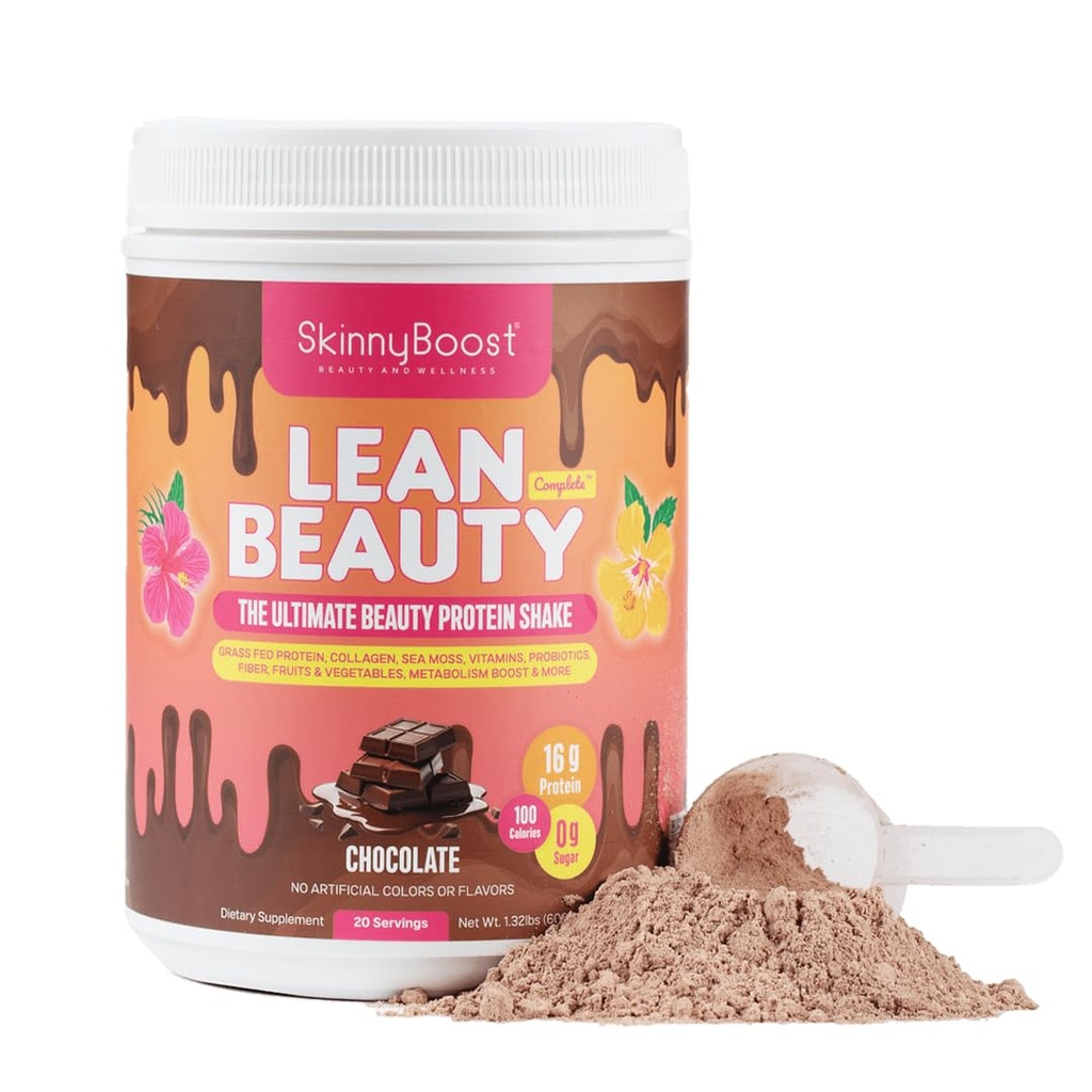 Lean Beauty Collagen Protein Shake - Chokolade Meal Erstatning Powder med Grass- Fed Whey, Hydrolyzed Collagen, Vitaminer, Fiber & Beauty Nutrients