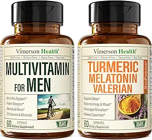 Herre Multivitaminer + gurkemeje Melatonin Valerian Bundle for fælles støtte og discomfort Relief, immunforsvar & inflammatorisk respons