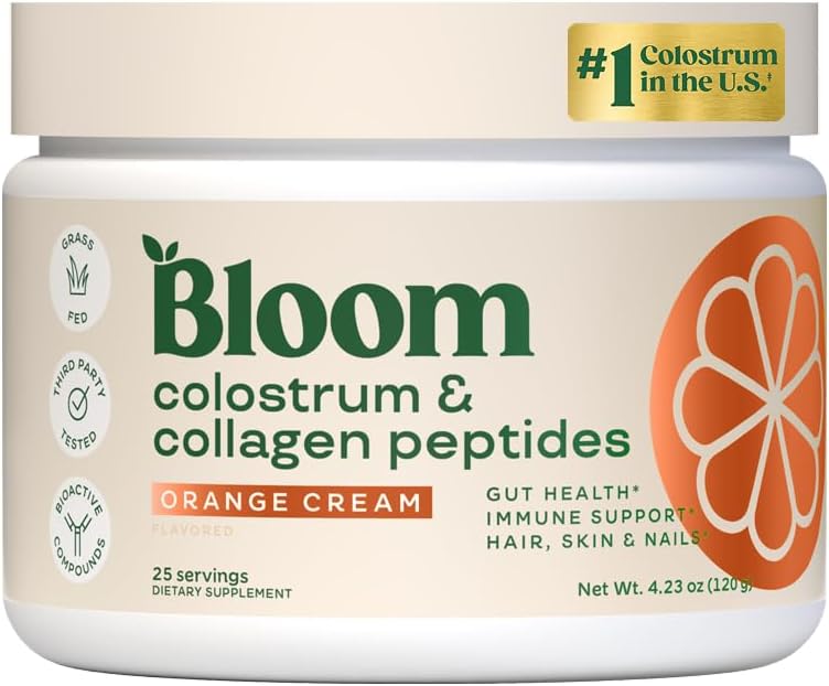 Bloom Nutrition Bovine Colostrum pulver med vitamin B-12 til Gut Sundhed, immunforsvar, hårvækst & skønhed Supplement124; Orange Cream, 25 Servere