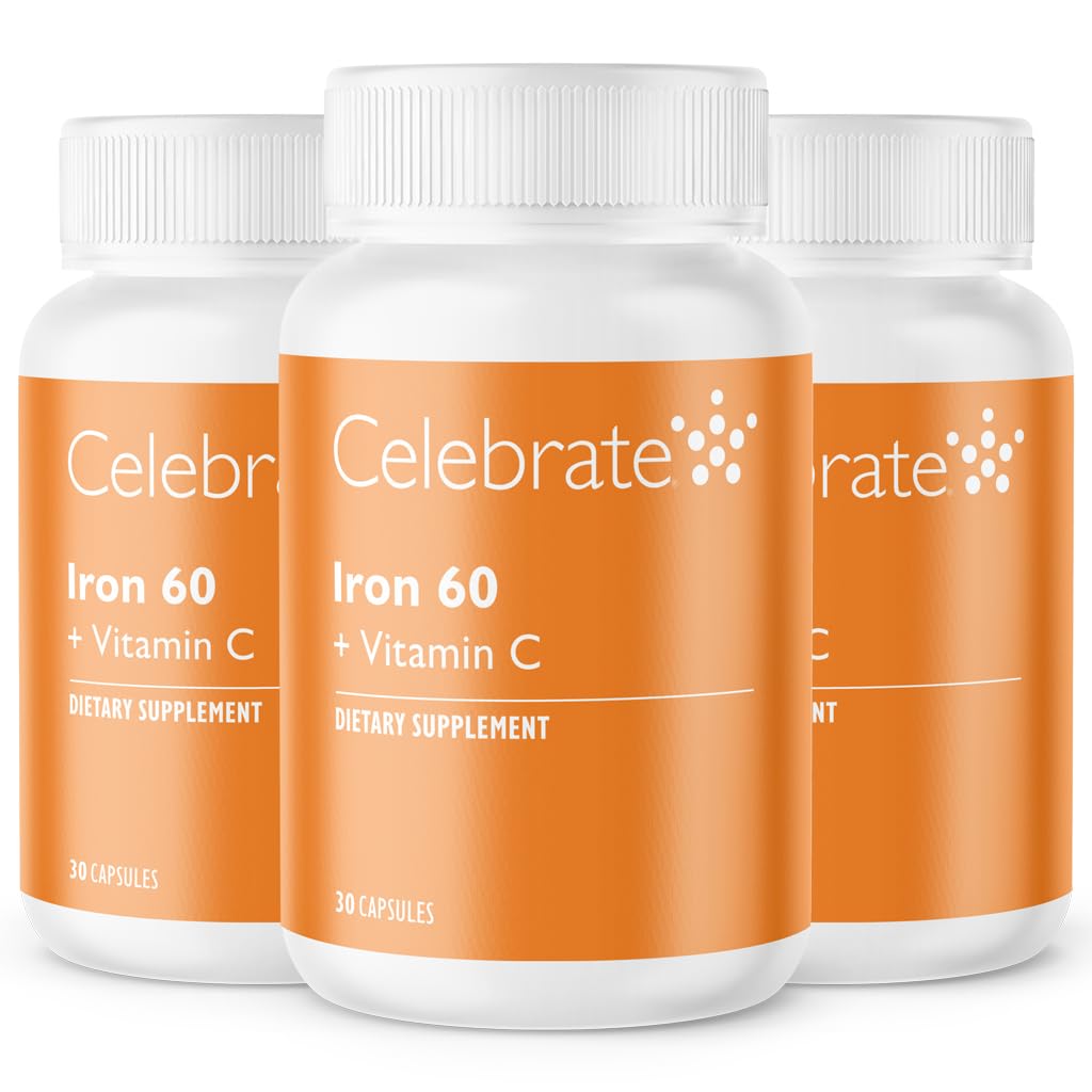 Fejre Vitamin Jern supplement med C-vitamin - 60mg Jern, 60mg C-vitamin, Bariatriske Vitamin til WLS patienter, Lodret Ærme & Gastrisk bypass Kirurgi (90 kapsler)