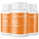 Fejre Vitamin Jern supplement med C-vitamin - 60mg Jern, 60mg C-vitamin, Bariatriske Vitamin til WLS patienter, Lodret Ærme & Gastrisk bypass Kirurgi (90 kapsler)