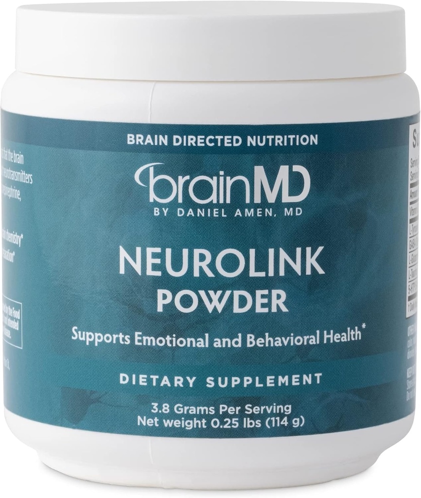Dr. Amen BrainMD NeuroLink Powder - 114g - Understøtter hukommelse, fokus og koncentration - Gluten Free - 30 Servere