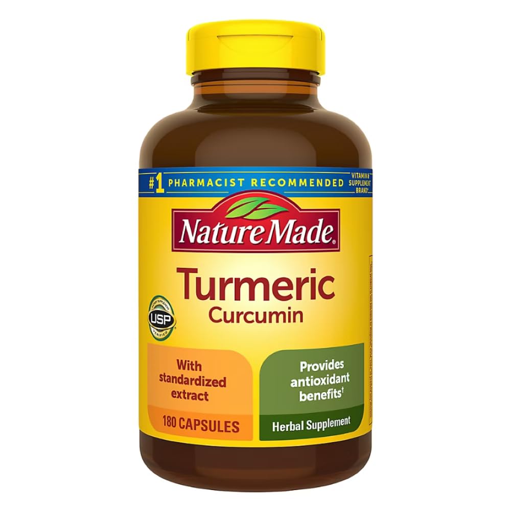 Nature Made Turmeric Curcumin with Standardized Extract, Herbal Supplement Provides Antioxidant Benefits, 180 Capsules