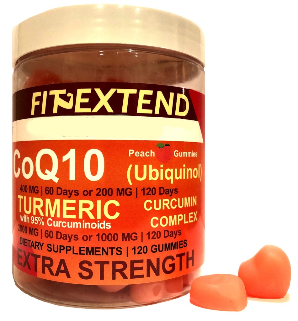 COQ10 200mg Ubiquinol & Turmeric Gummies 1000mg 120 Days Peach Turmeric Gummies Anti-Aging Extra Strength Curcumin Antioxidant Formula Extra Strength Unisex