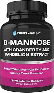 D Mannose Kapsler med 600mg D- Mannose Pulver Per Cap - med Tilføjet Cranberry og Mælkebøtte Uddrag til hjælp i Brege, Urinære Tract og UTI Support - 120 Veggie Caps
