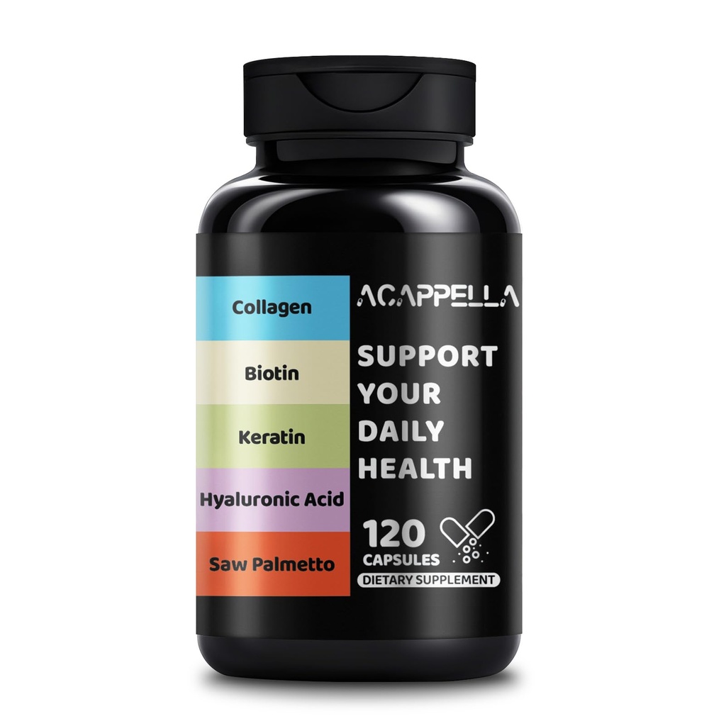 ACAPPELLA Collagen Capsules with Biotin Capsule Keratin Hyaluronic Acid Saw Palmetto Supplement - 120 Count
