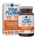 Vital Planet - Vital Flora Advanced Biome Probiotic 100 Millioner CFU, 100 Diverse Strops, 10 Organic Prebiotics, Immunsupport, Colon og fordøjelsessygdomme Probiotika til kvinder og mænd 30 Kapsler