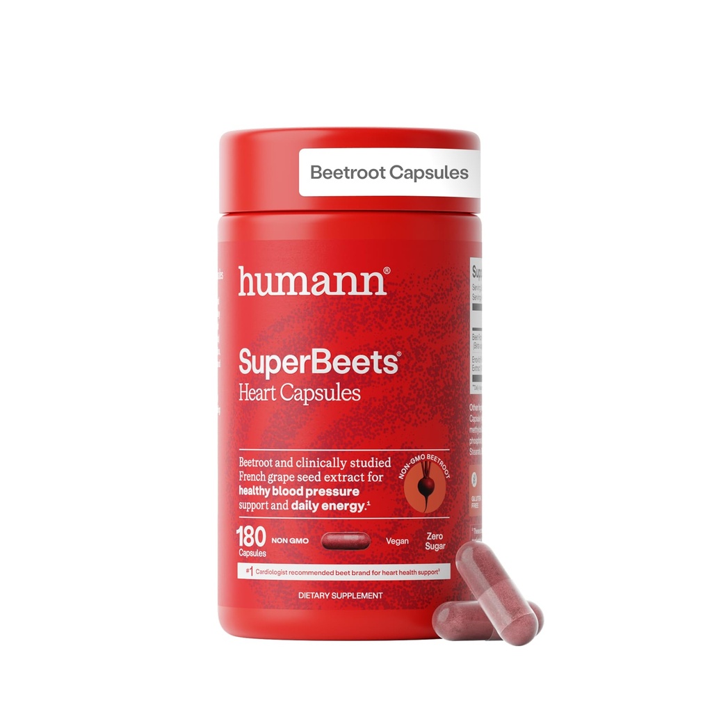 Humann SuperBeets Beet Root Capsules Quick Release 1000mg, Hjælper støtte Nitrooxide Produktion, Blodtryk, Heart Health, Indeholder non-GMO Beetroot Powder, Studerede Antioxidanter 180 Greve