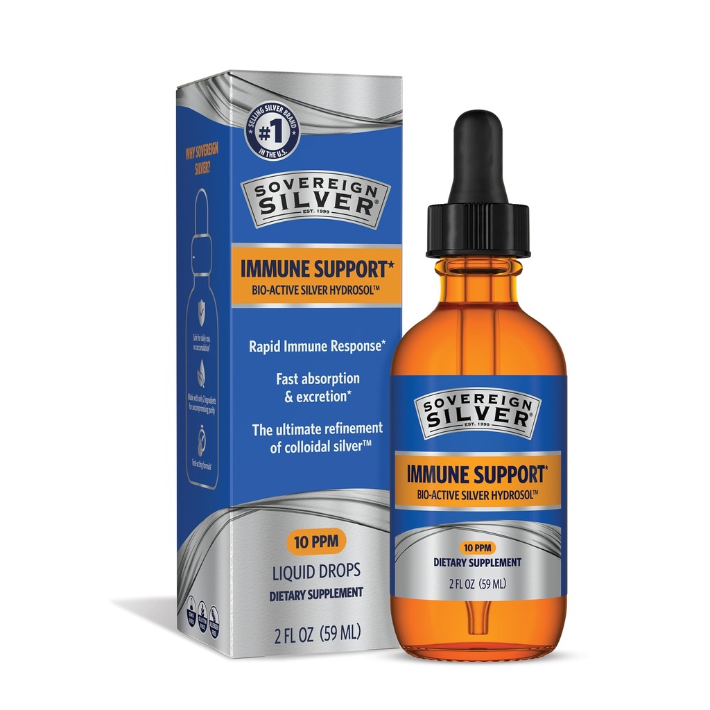 Sovereign Sølv Immunitet Support - Kolloid Sølv, Bio- Active Silver Hydrosol, 10 ppm, Flydende Dropper, 2 Fl Oz, (59 ml)