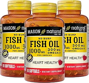 Mason Natural Omega, 3 Fish Oil, 45, Day Supply, 1000mg med EPA og DHA til fælles støtte, 90 Softgels (Pack of 3)