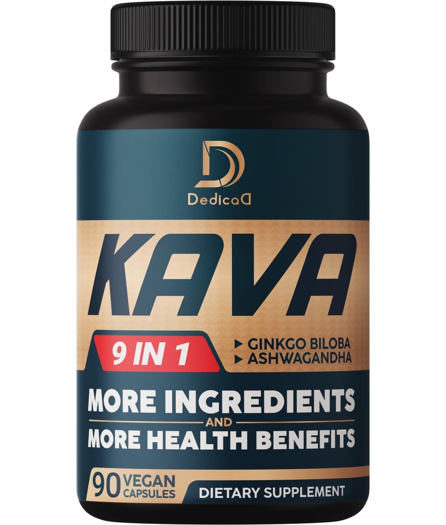 Kava Kava Kapsler - 3 Måneders Tilgang - 9 Urter med Ginkgo Biloba, Ashwagandha Root, Andin Kakao, Graviola Leaf, Kamille, Valerian, Lemon Balm & Skullcap - Support Mood & Immun- 90 Pills