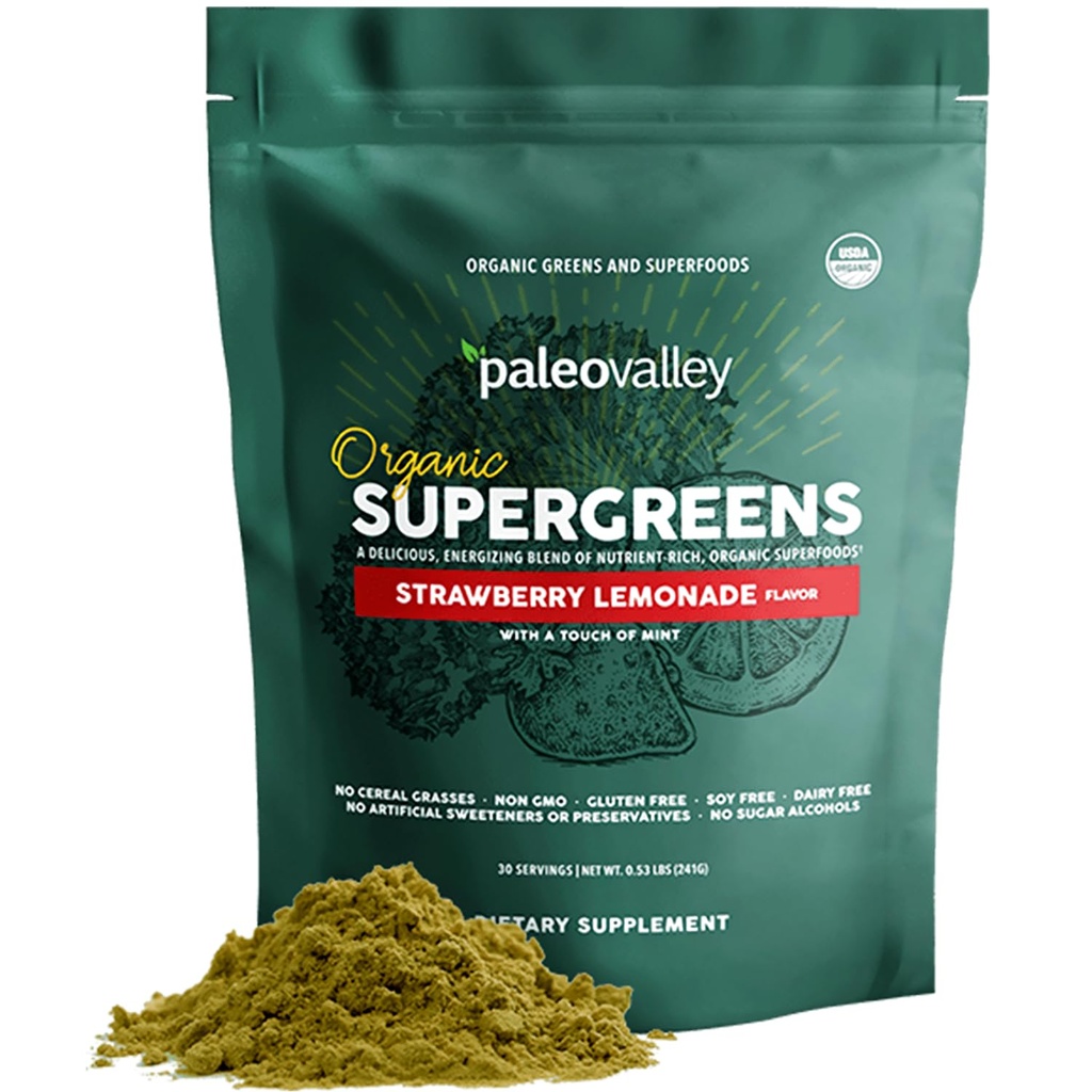 Paleodal Organic Supergreens - Organic Green Powder Superfood for immunforsvar - Paleo Green Powder Blend - 30 Servering - 23 Superfoods - Gluten Free, Ingen cereale græsser, Soy eller Grain