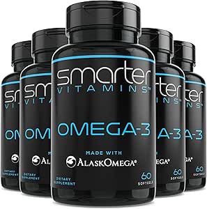 (5 Pack) Smarter Omega 3 Fish Oil, Berry Flavor, Burpless, Tastless, 2000mg, Potent Triple Strength DHA EPA Brain Omega-3, Made with AlaskOmega ®
