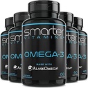 (5 Pack) Smarter Omega 3 Fish Oil, Berry Flavor, Burpless, Tastless, 2000mg, Potent Triple Strength DHA EPA Brain Omega-3, Made with AlaskOmega ®