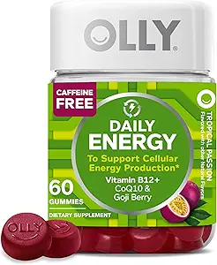 OLLY Daily Energy Gummy, Koffein Free, Vitamin B12, CoQ10, Goji Berry, Voksen Chewable Supplement, Tropical Flavor - 60 Greve